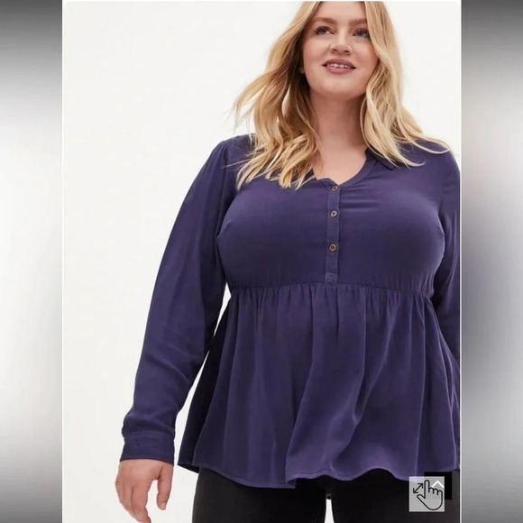 Torrid | Medieval Blue Peplum Rayon Twill Button-Front Top Plus Size 3X - Picture 1 of 5